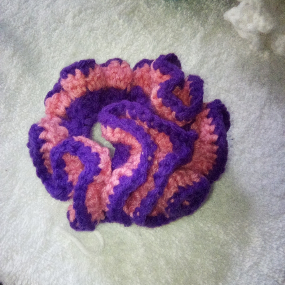 Purple and Pink Crochet Hair Scrunchie